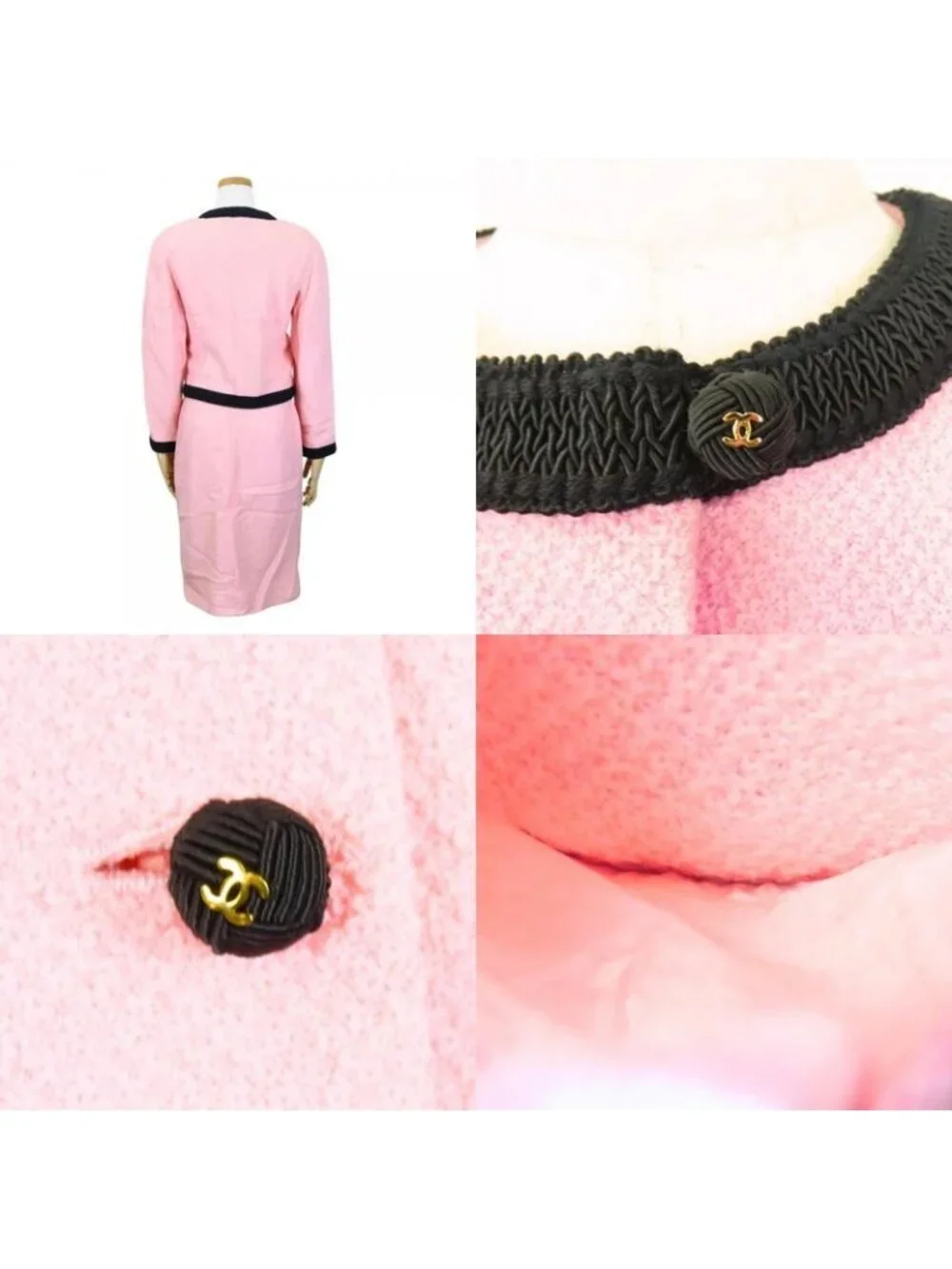 Chanel Set Suit 36 Wool Silk Pink Black Bicolor Coco Button Apparel Women